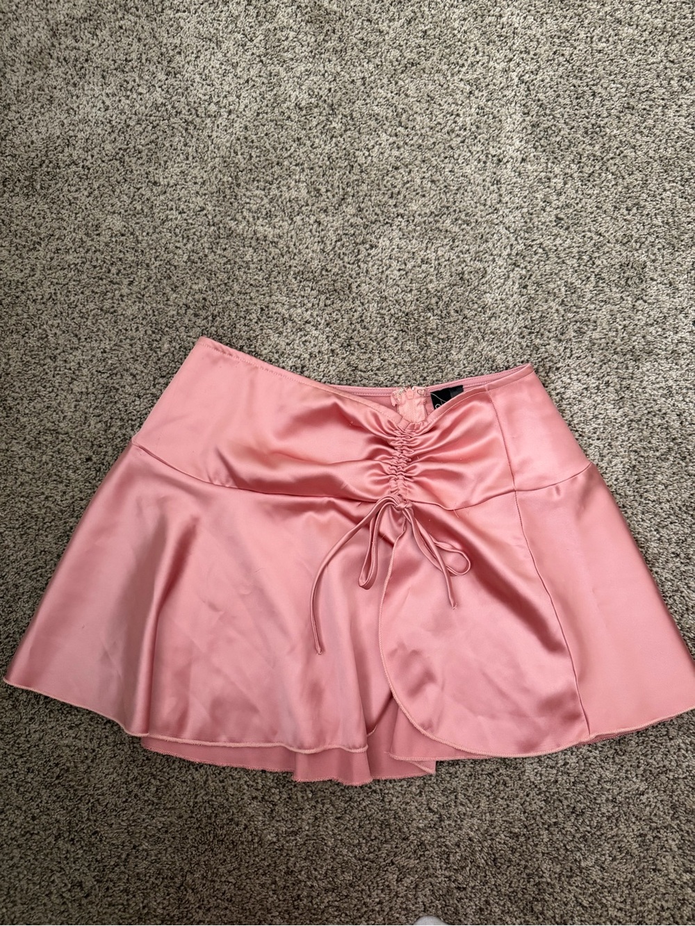 Windsor Pink Satin Ruched Drawstring Mini Skirt
